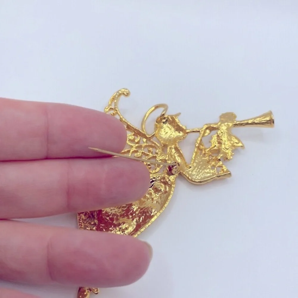 Vintage Large Gold Tone Angel Brooch